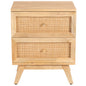 Olearia  Bedside Table 2 Drawer Storage Cabinet Solid Mango Wood Rattan Natural - Cosy Abode