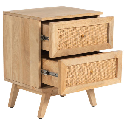 Olearia  Bedside Table 2 Drawer Storage Cabinet Solid Mango Wood Rattan Natural - Cosy Abode