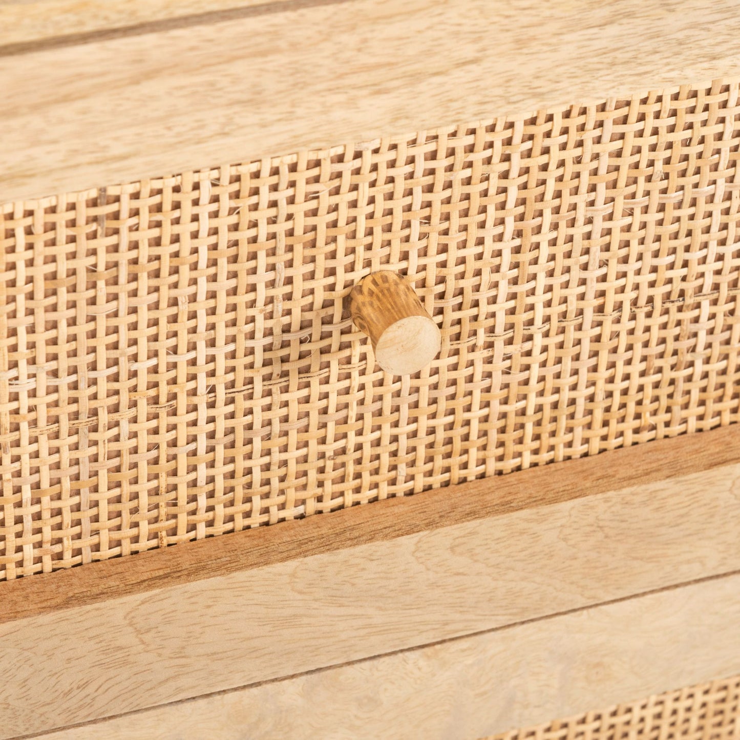 Olearia  Bedside Table 2 Drawer Storage Cabinet Solid Mango Wood Rattan Natural - Cosy Abode