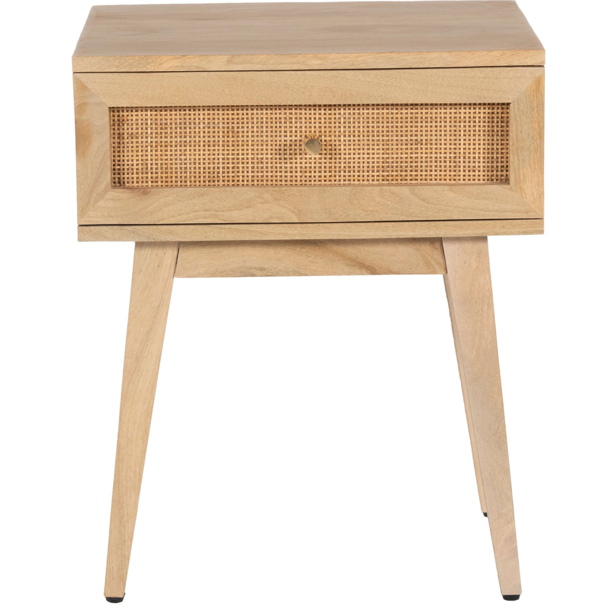 Olearia  Bedside Table 1 Drawer Storage Cabinet Solid Mango Wood Rattan Natural - Cosy Abode