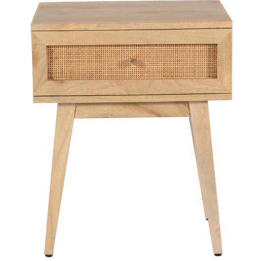 Olearia  Bedside Table 1 Drawer Storage Cabinet Solid Mango Wood Rattan Natural - Cosy Abode