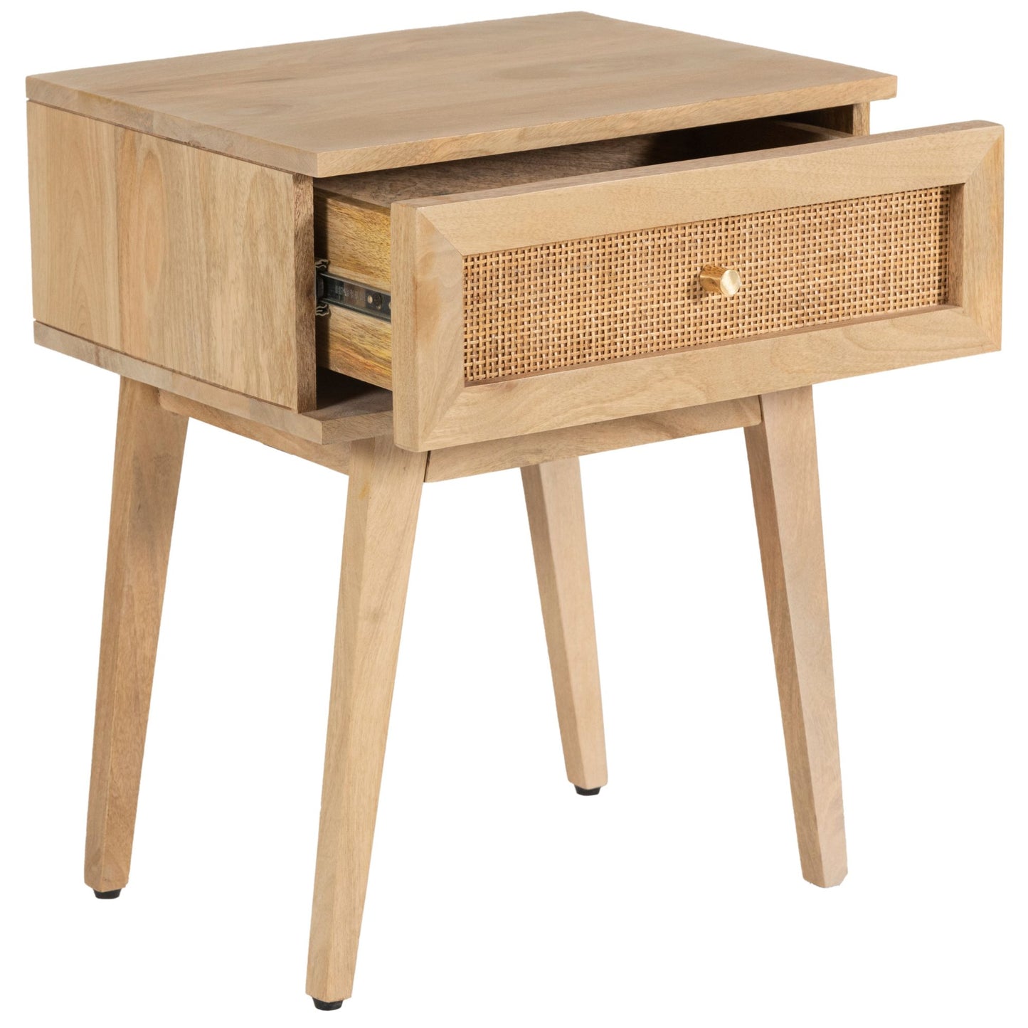 Olearia  Bedside Table 1 Drawer Storage Cabinet Solid Mango Wood Rattan Natural - Cosy Abode