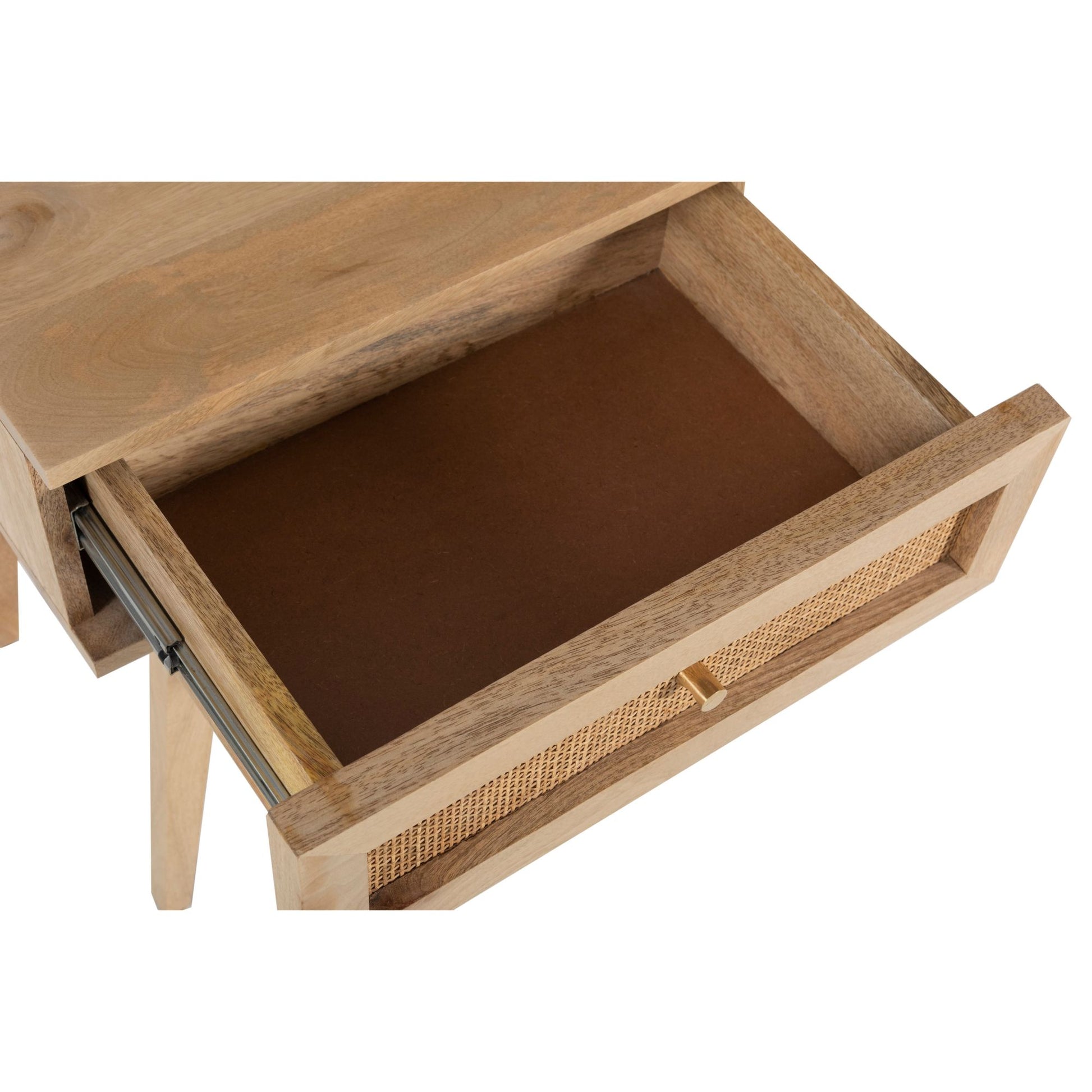 Olearia  Bedside Table 1 Drawer Storage Cabinet Solid Mango Wood Rattan Natural - Cosy Abode