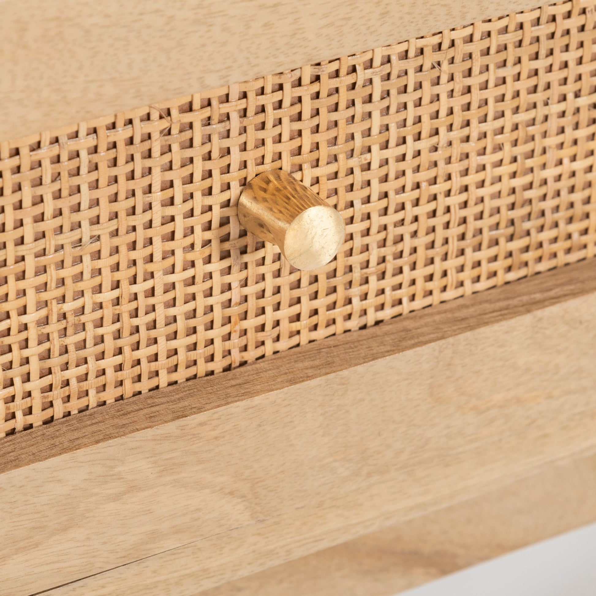 Olearia  Bedside Table 1 Drawer Storage Cabinet Solid Mango Wood Rattan Natural - Cosy Abode