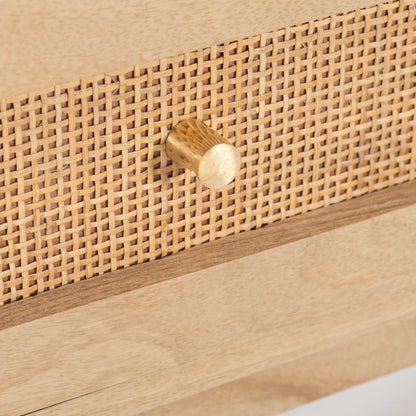 Olearia  Bedside Table 1 Drawer Storage Cabinet Solid Mango Wood Rattan Natural - Cosy Abode