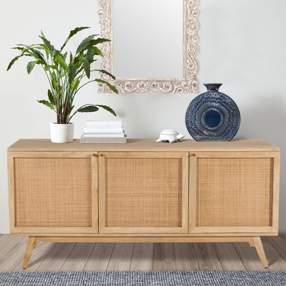 Olearia  Buffet Table 150cm 3 Door Solid Mango Wood Storage Cabinet Natural - Cosy Abode