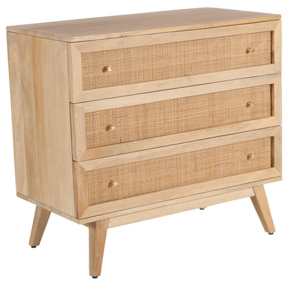 Olearia  Storage Cabinet Buffet Chest of 3 Drawer Mango Wood Rattan Natural - Cosy Abode