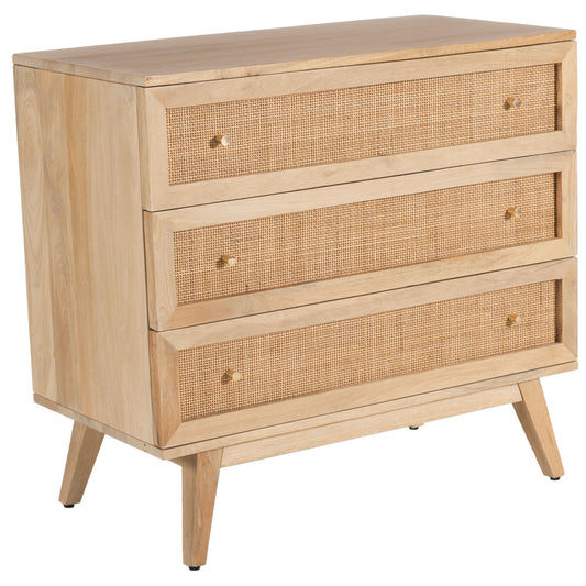 Olearia  Storage Cabinet Buffet Chest of 3 Drawer Mango Wood Rattan Natural - Cosy Abode