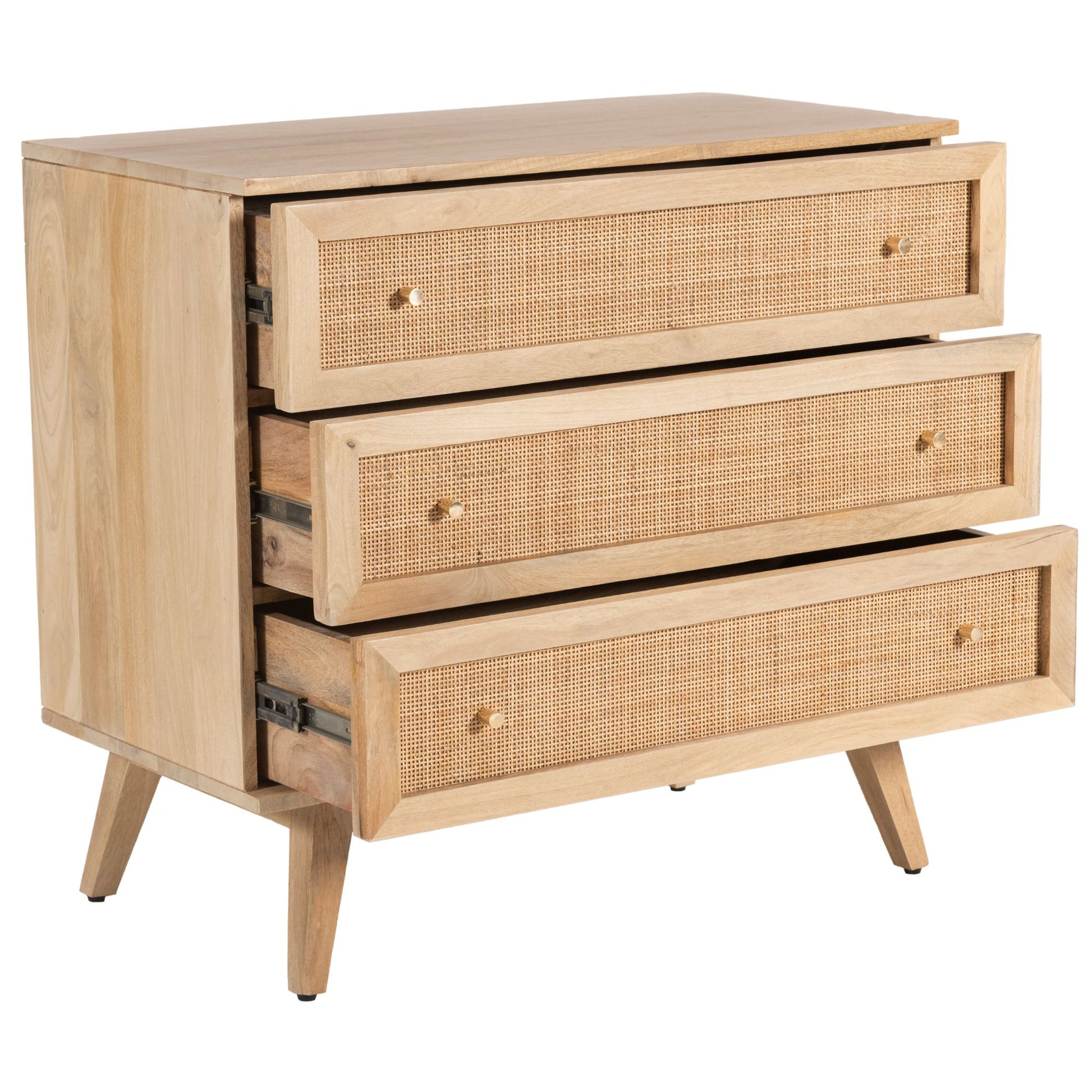 Olearia  Storage Cabinet Buffet Chest of 3 Drawer Mango Wood Rattan Natural - Cosy Abode