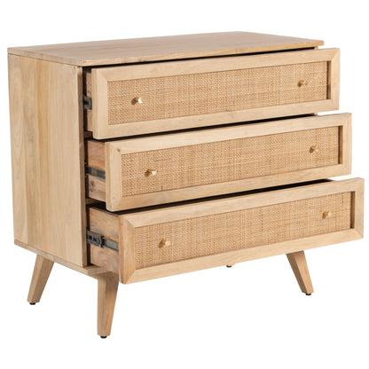Olearia  Storage Cabinet Buffet Chest of 3 Drawer Mango Wood Rattan Natural - Cosy Abode