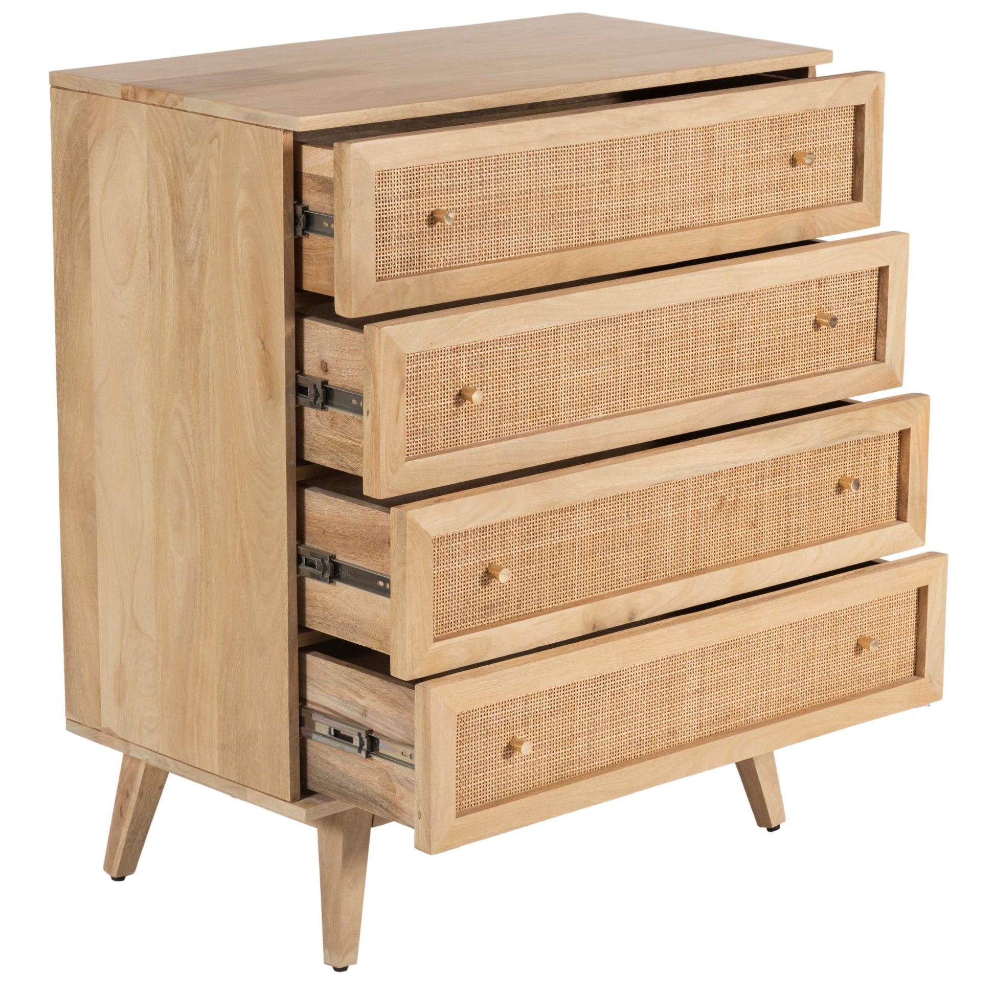Olearia  Storage Cabinet Buffet Chest of 4 Drawer Mango Wood Rattan Natural - Cosy Abode