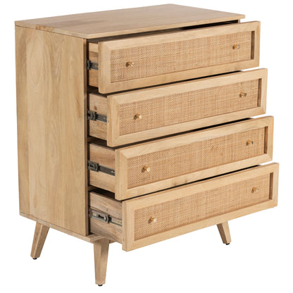 Olearia  Storage Cabinet Buffet Chest of 4 Drawer Mango Wood Rattan Natural - Cosy Abode