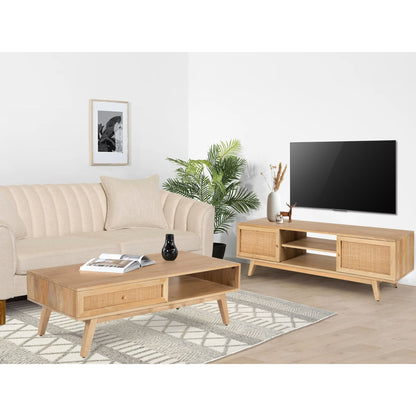 Olearia  Coffee Table 120cm Solid Mango Timber Wood Rattan Furniture Natural - Cosy Abode