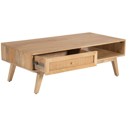 Olearia  Coffee Table 120cm Solid Mango Timber Wood Rattan Furniture Natural - Cosy Abode
