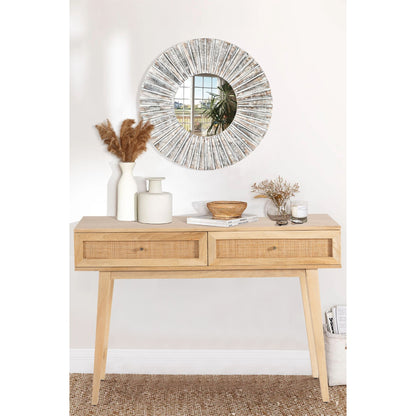 Olearia  Console Table 110cm Solid Mango Timber Wood Rattan Furniture Natural - Cosy Abode
