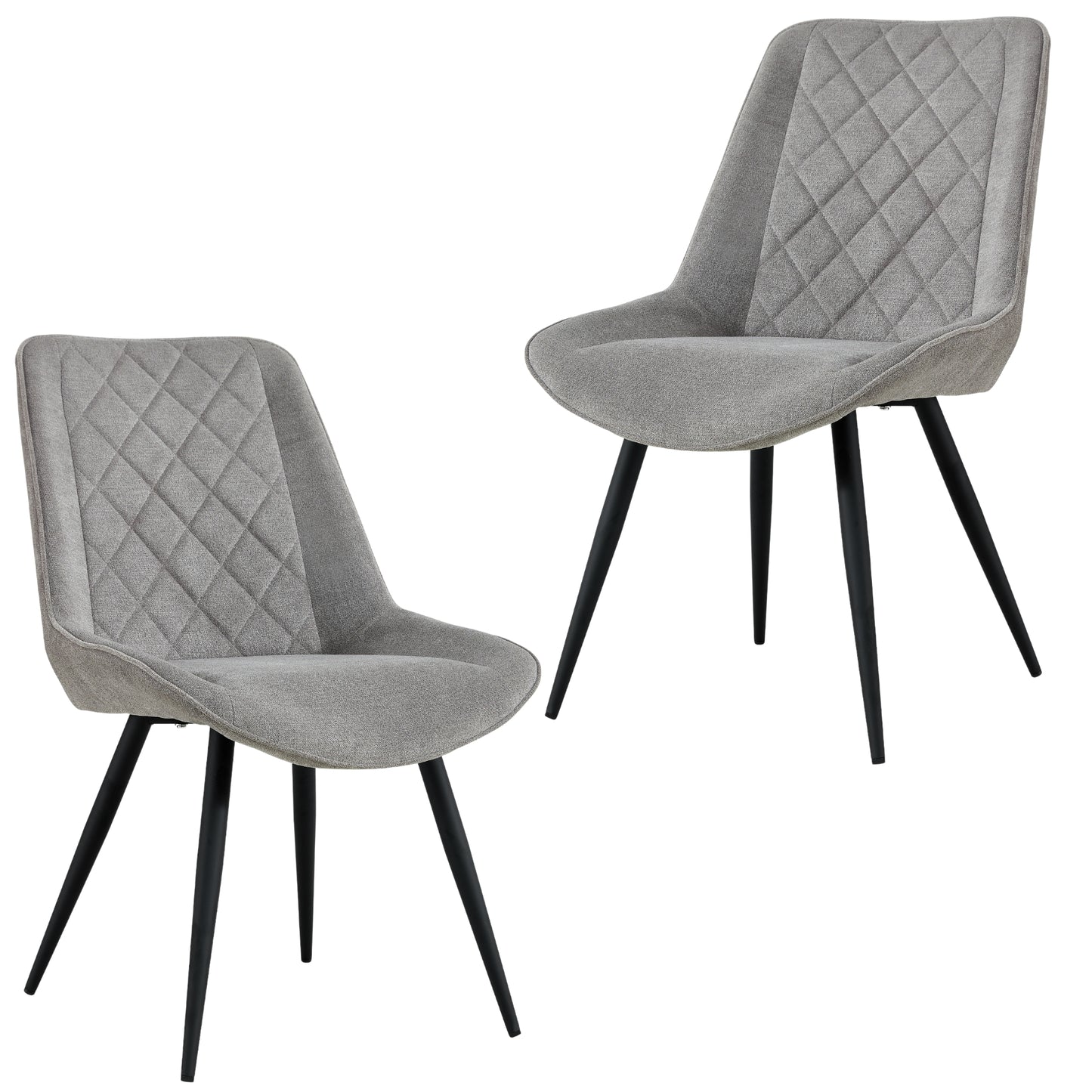 Helenium Dining Chair Set of 2 Fabric Seat with Metal Frame - Granite - Cosy Abode
