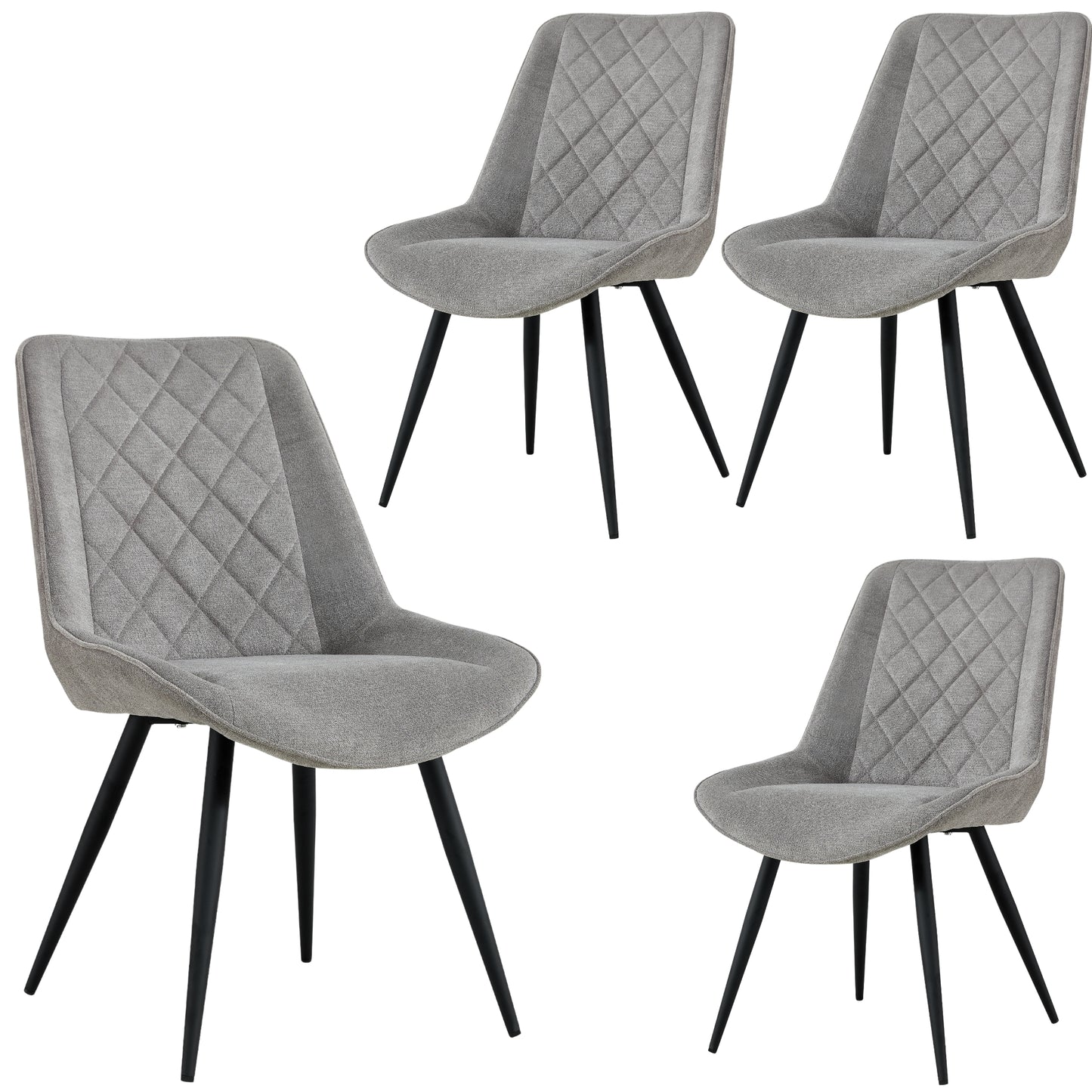 Helenium Dining Chair Set of 4 Fabric Seat with Metal Frame - Granite - Cosy Abode