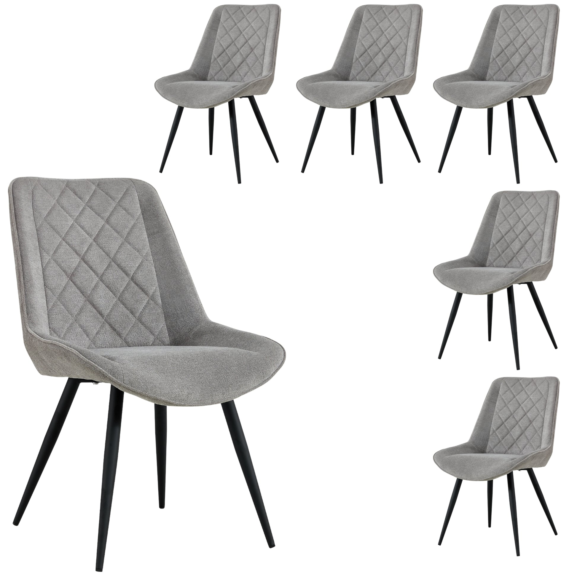 Helenium Dining Chair Set of 6 Fabric Seat with Metal Frame - Granite - Cosy Abode