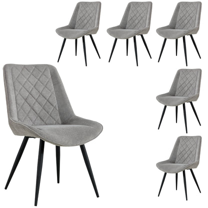 Helenium Dining Chair Set of 6 Fabric Seat with Metal Frame - Granite - Cosy Abode