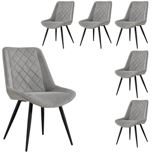 Helenium Dining Chair Set of 6 Fabric Seat with Metal Frame - Granite - Cosy Abode