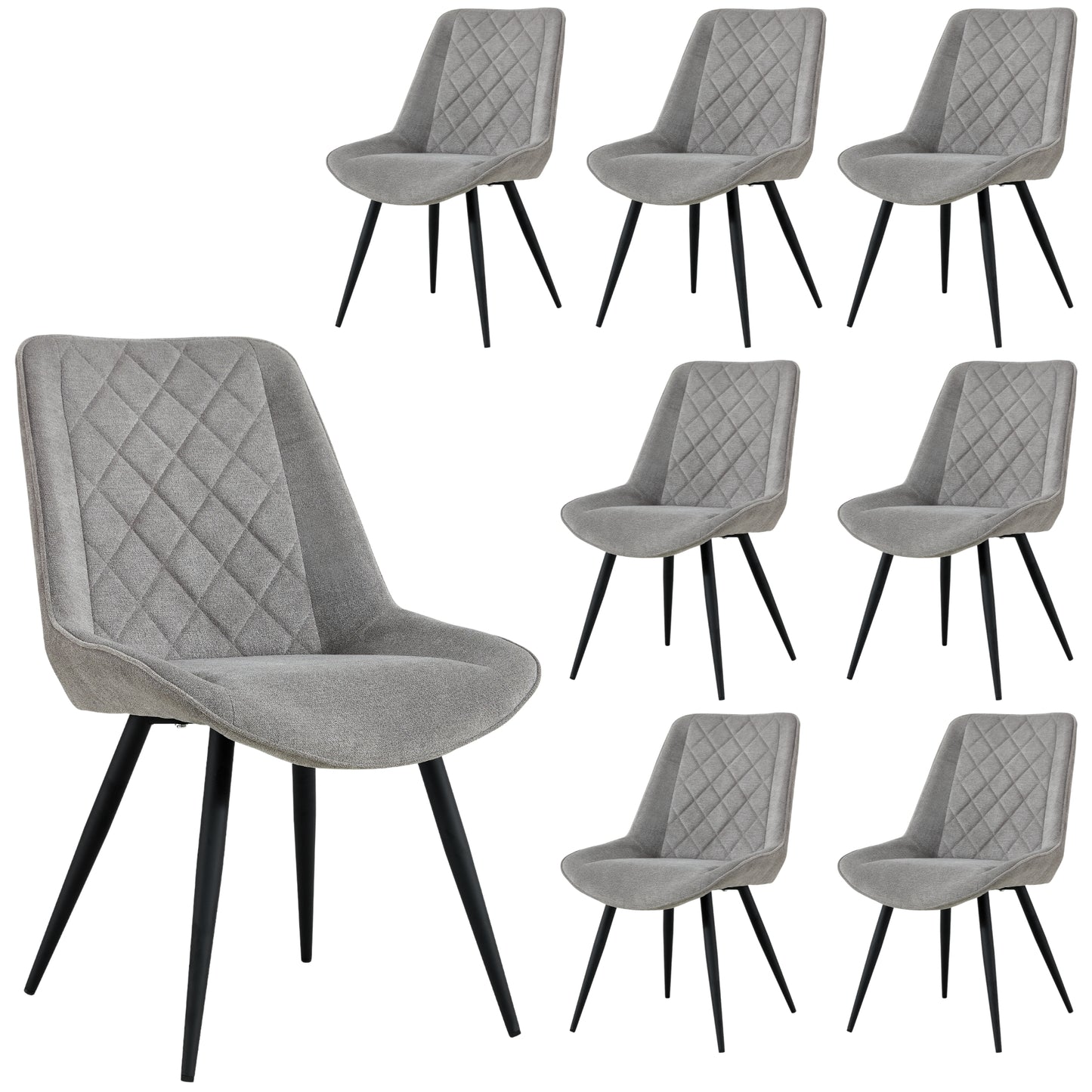 Helenium Dining Chair Set of 8 Fabric Seat with Metal Frame - Granite - Cosy Abode