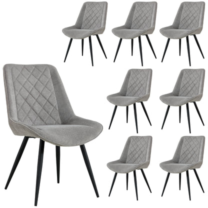 Helenium Dining Chair Set of 8 Fabric Seat with Metal Frame - Granite - Cosy Abode