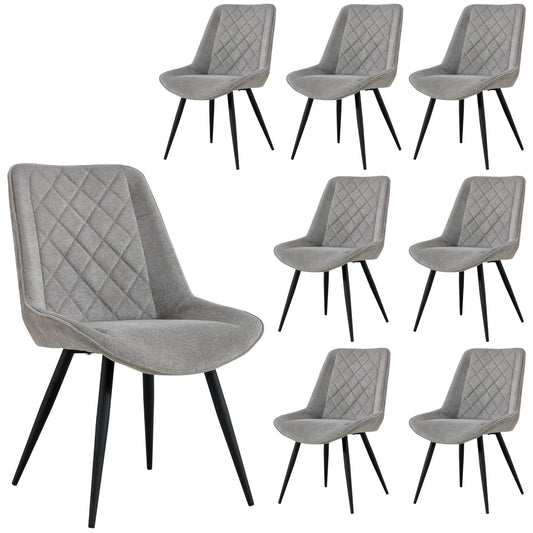 Helenium Dining Chair Set of 8 Fabric Seat with Metal Frame - Granite - Cosy Abode