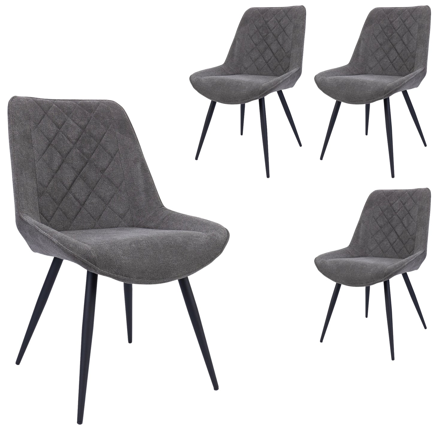 Helenium Dining Chair Set of 4 Fabric Seat with Metal Frame - Graphite - Cosy Abode