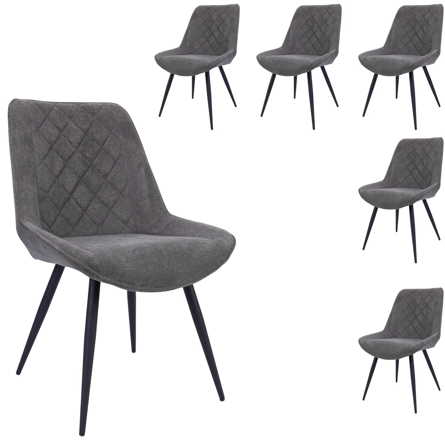 Helenium Dining Chair Set of 6 Fabric Seat with Metal Frame - Graphite - Cosy Abode