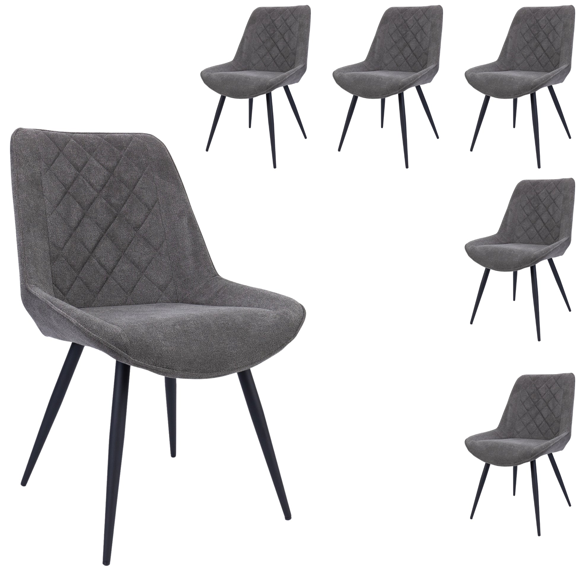 Helenium Dining Chair Set of 6 Fabric Seat with Metal Frame - Graphite - Cosy Abode