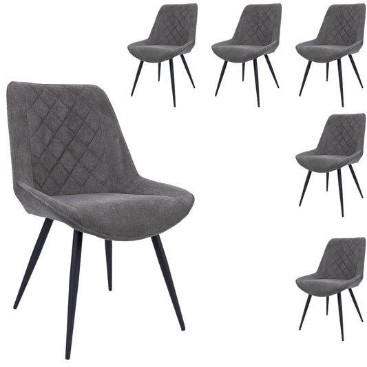Helenium Dining Chair Set of 6 Fabric Seat with Metal Frame - Graphite - Cosy Abode
