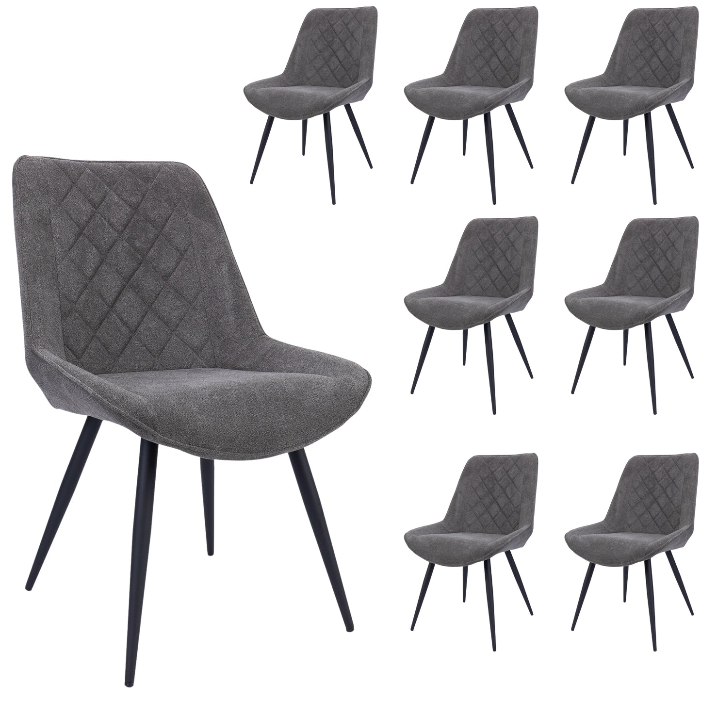 Helenium Dining Chair Set of 8 Fabric Seat with Metal Frame - Graphite - Cosy Abode