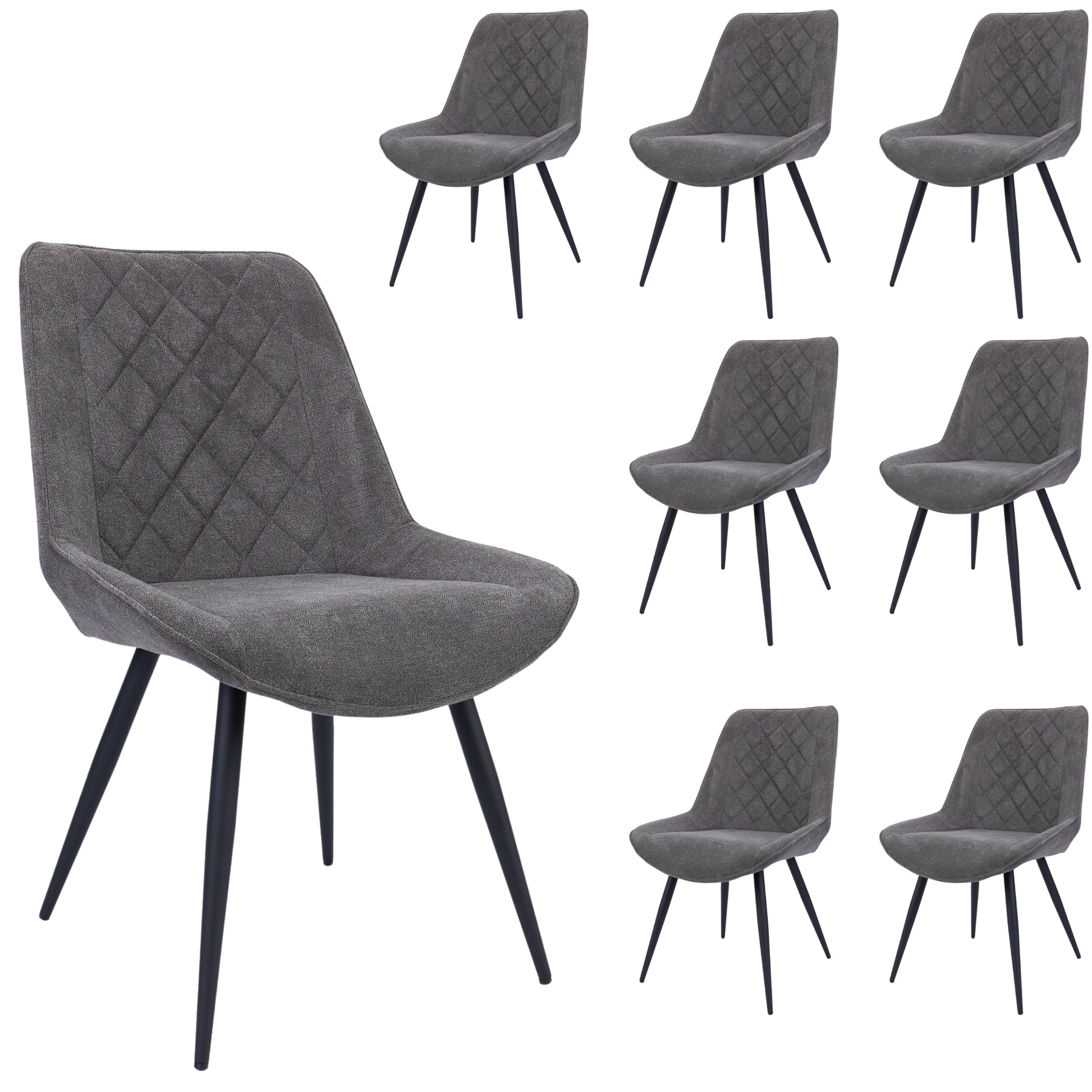 Helenium Dining Chair Set of 8 Fabric Seat with Metal Frame - Graphite - Cosy Abode