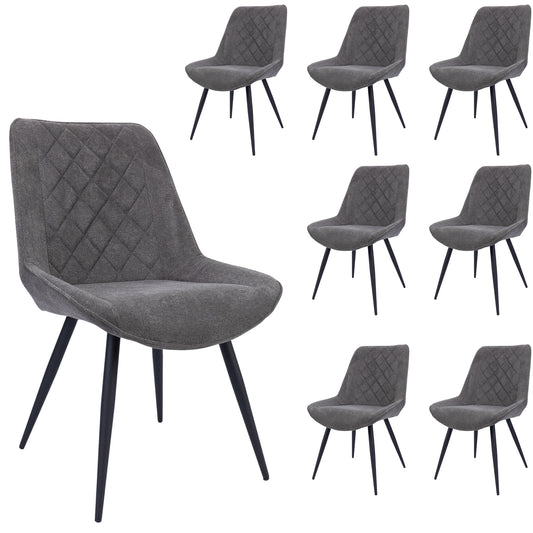 Helenium Dining Chair Set of 8 Fabric Seat with Metal Frame - Graphite - Cosy Abode