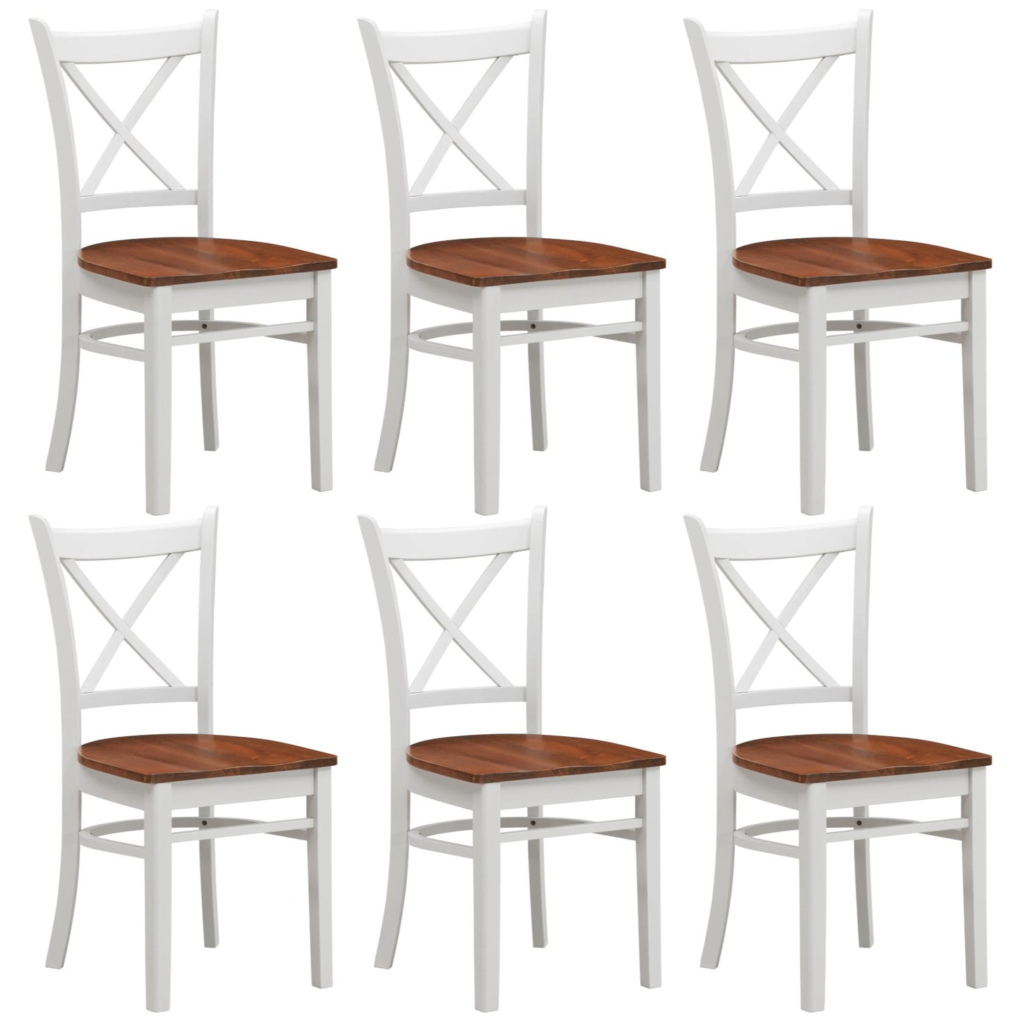 Lupin Dining Chair Set of 6 Crossback Solid Rubber Wood Furniture - White Oak - Cosy Abode