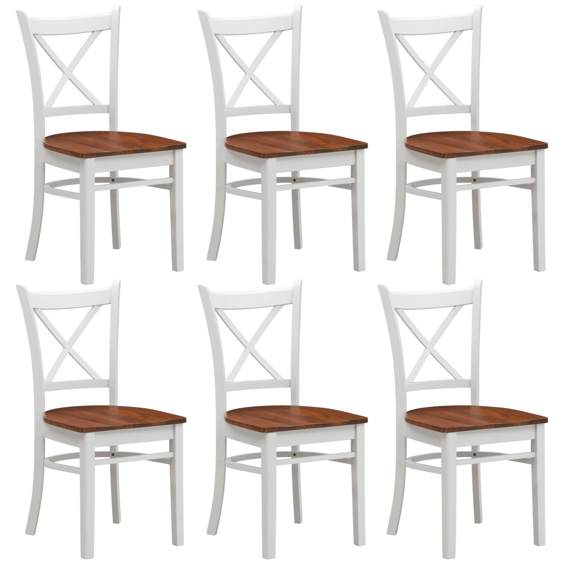 Lupin Dining Chair Set of 6 Crossback Solid Rubber Wood Furniture - White Oak - Cosy Abode