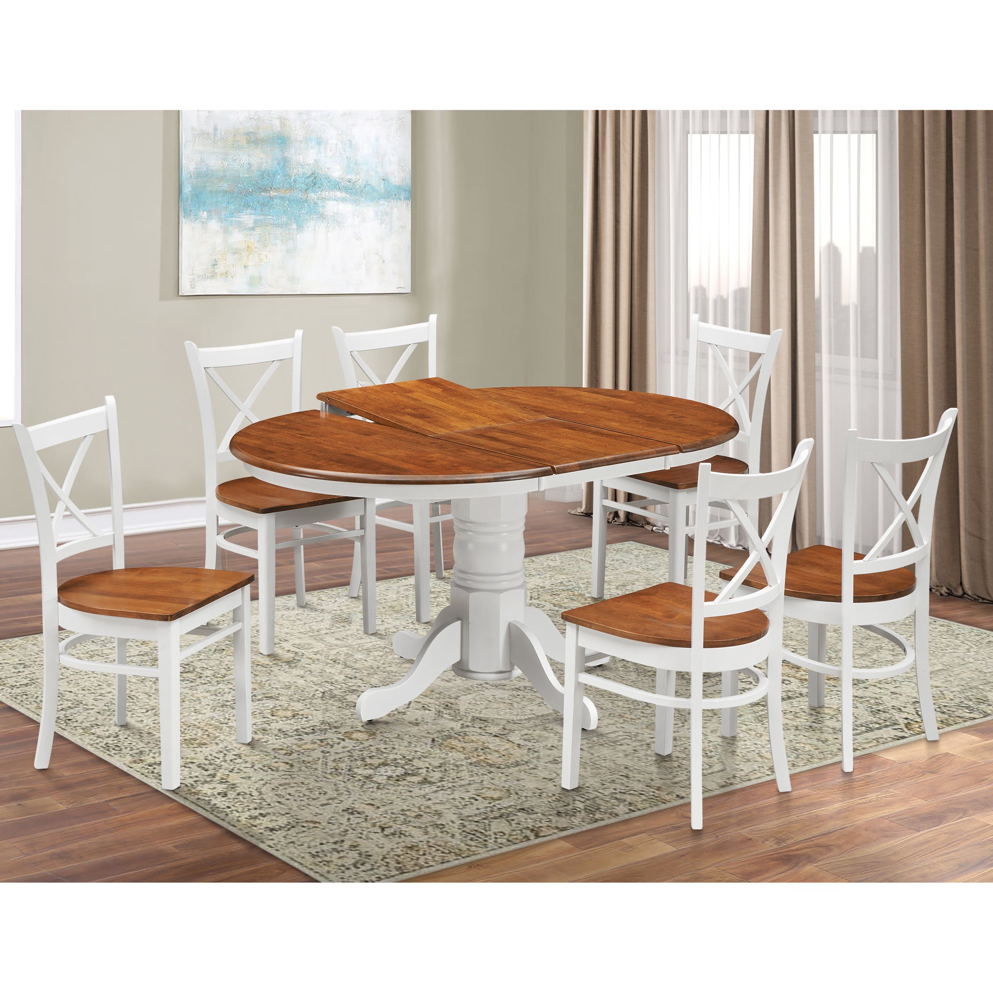 Lupin Dining Chair Set of 6 Crossback Solid Rubber Wood Furniture - White Oak - Cosy Abode