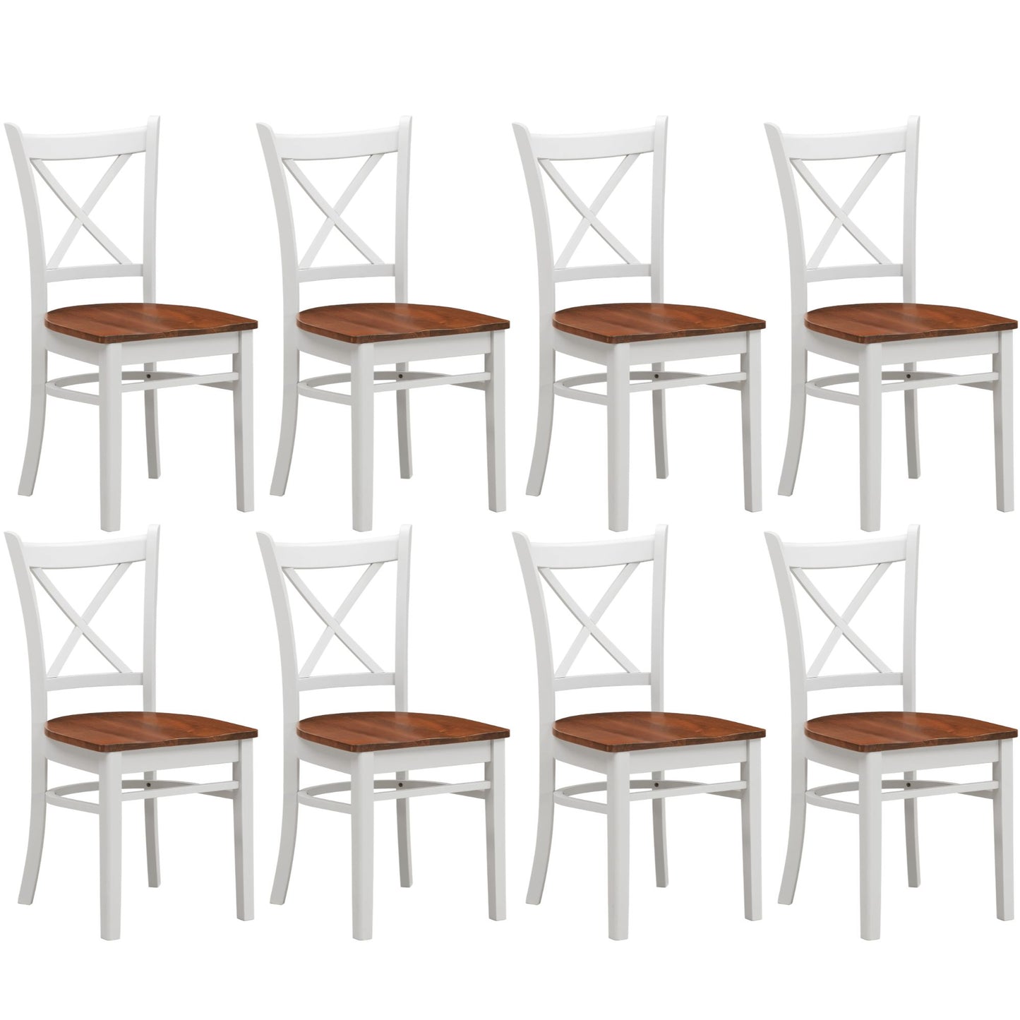 Lupin Dining Chair Set of 8 Crossback Solid Rubber Wood Furniture - White Oak - Cosy Abode
