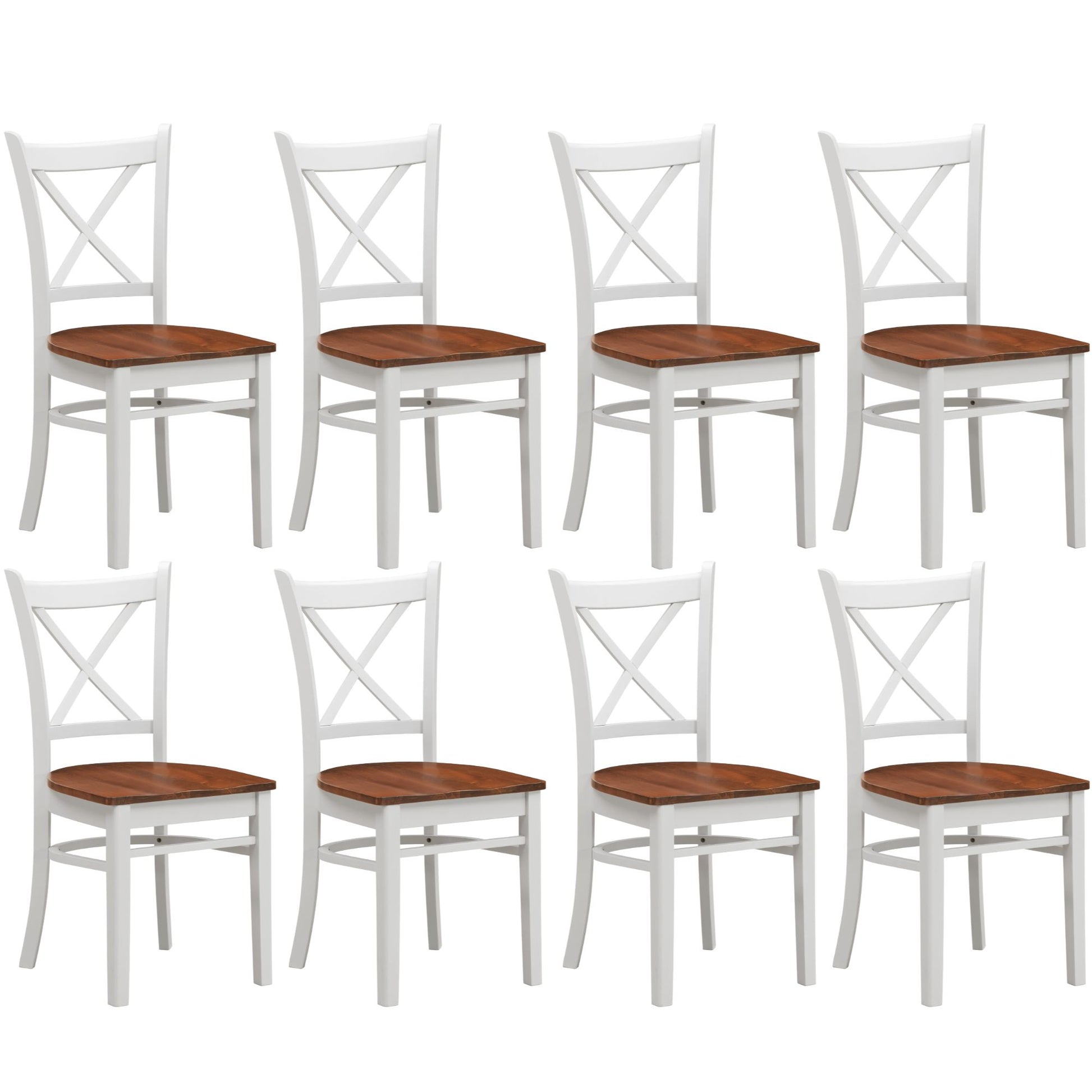 Lupin Dining Chair Set of 8 Crossback Solid Rubber Wood Furniture - White Oak - Cosy Abode
