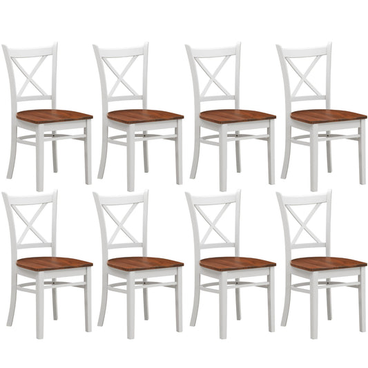 Lupin Dining Chair Set of 8 Crossback Solid Rubber Wood Furniture - White Oak - Cosy Abode