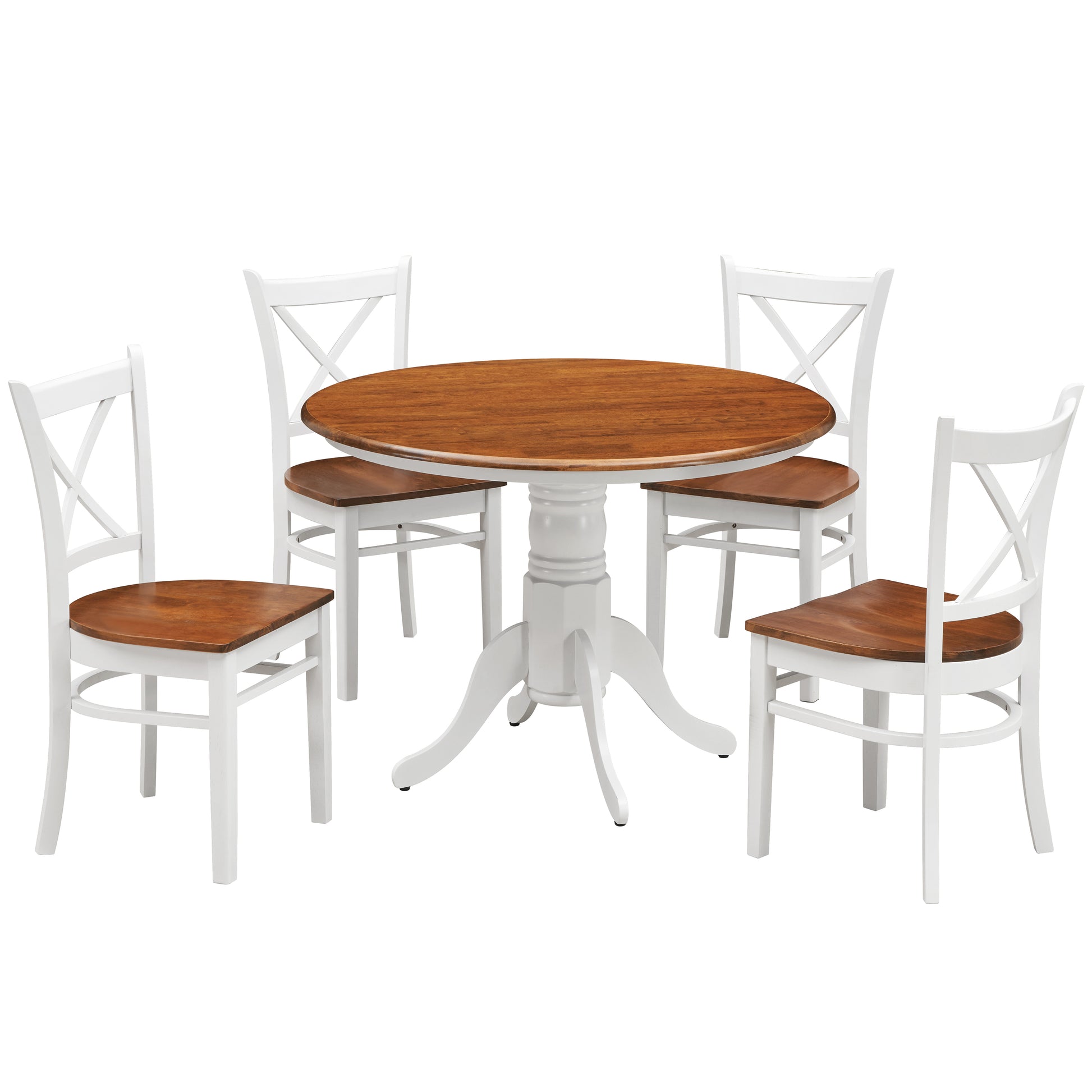 Lupin 5pc 106cm Round Pedestal Breakfast table with 4 Rubberwood Chairs - White Oak - Cosy Abode