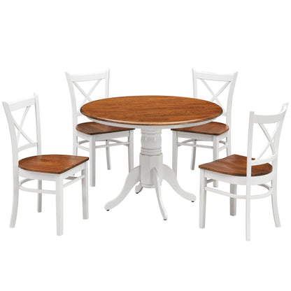 Lupin 5pc 106cm Round Pedestal Breakfast table with 4 Rubberwood Chairs - White Oak - Cosy Abode