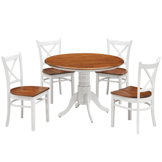 Lupin 5pc 106cm Round Pedestal Breakfast table with 4 Rubberwood Chairs - White Oak - Cosy Abode