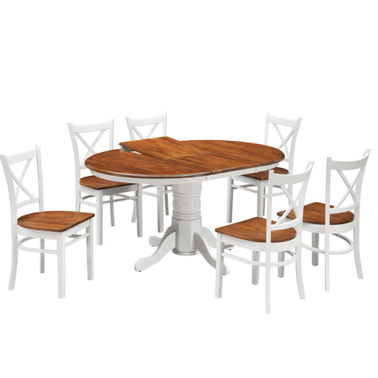 Lupin 7pc Dining Breakfast Set with 150cm Extendable Pedestal Table 4 Timber Chairs - White Oak - Cosy Abode