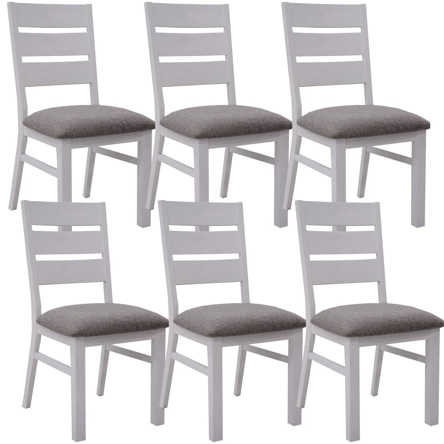 Plumeria Dining Chair Set of 6 Solid Acacia Wood Dining Furniture - White Brush - Cosy Abode