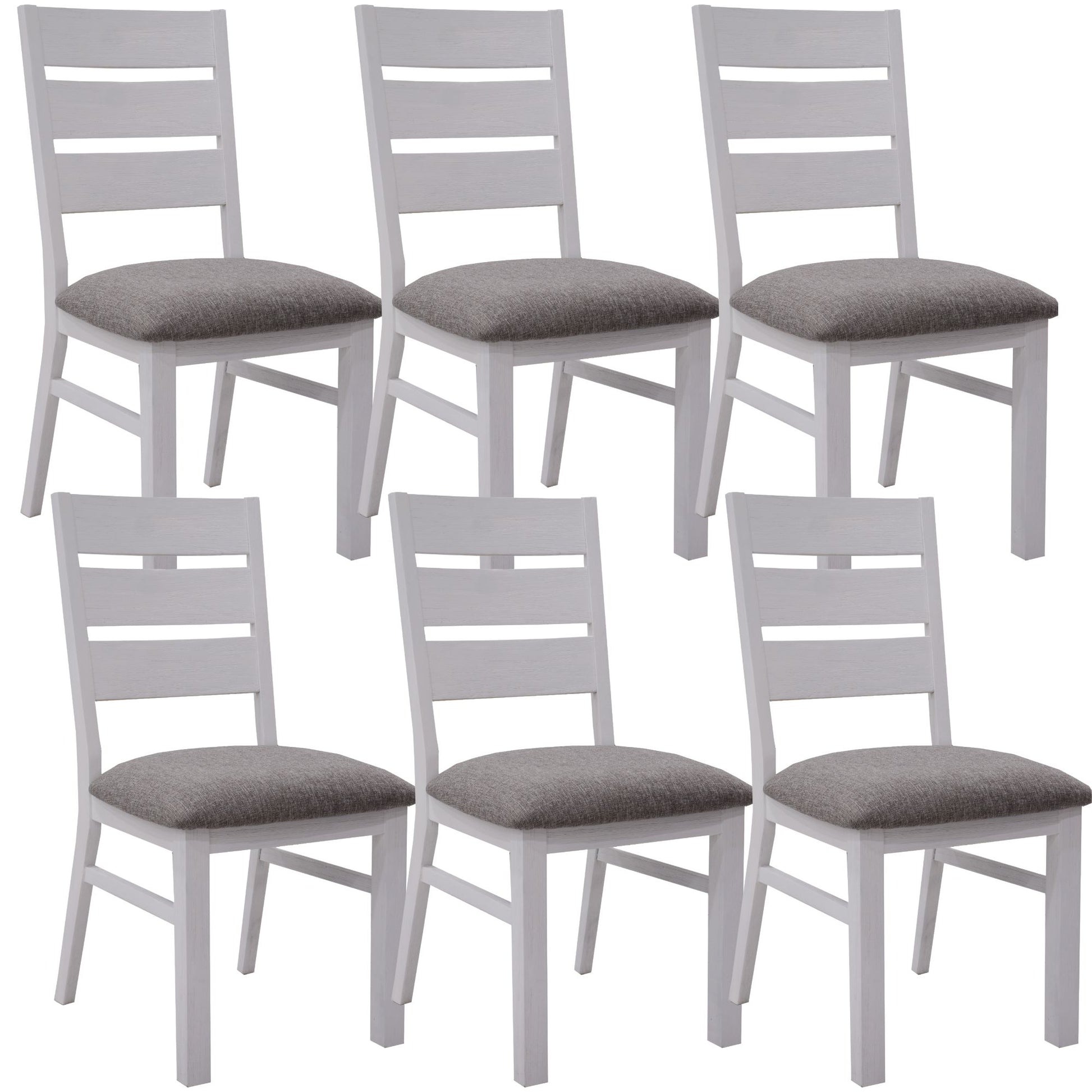 Plumeria Dining Chair Set of 6 Solid Acacia Wood Dining Furniture - White Brush - Cosy Abode
