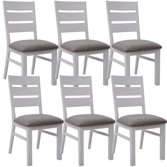 Plumeria Dining Chair Set of 6 Solid Acacia Wood Dining Furniture - White Brush - Cosy Abode