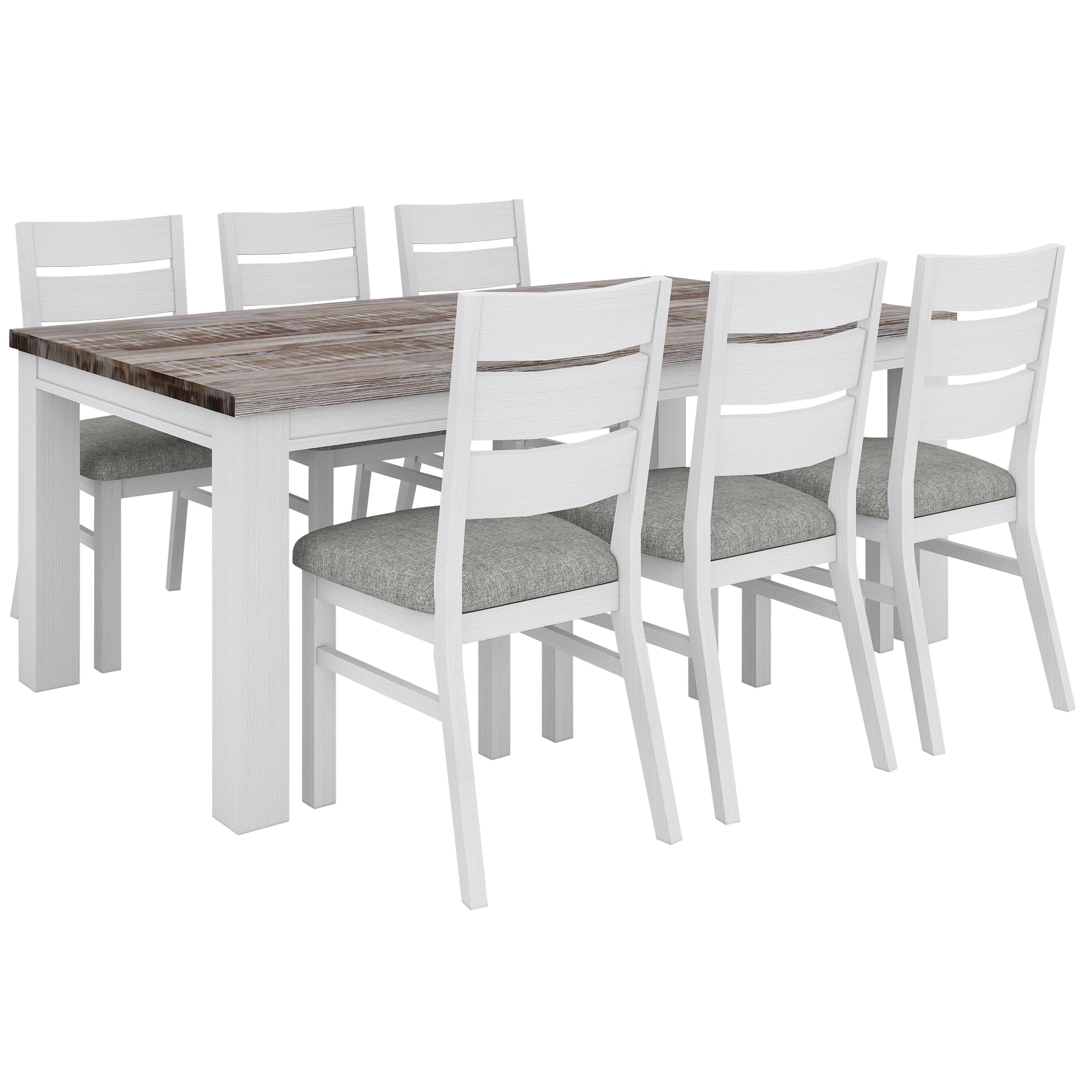 Plumeria Dining Chair Set of 6 Solid Acacia Wood Dining Furniture - White Brush - Cosy Abode