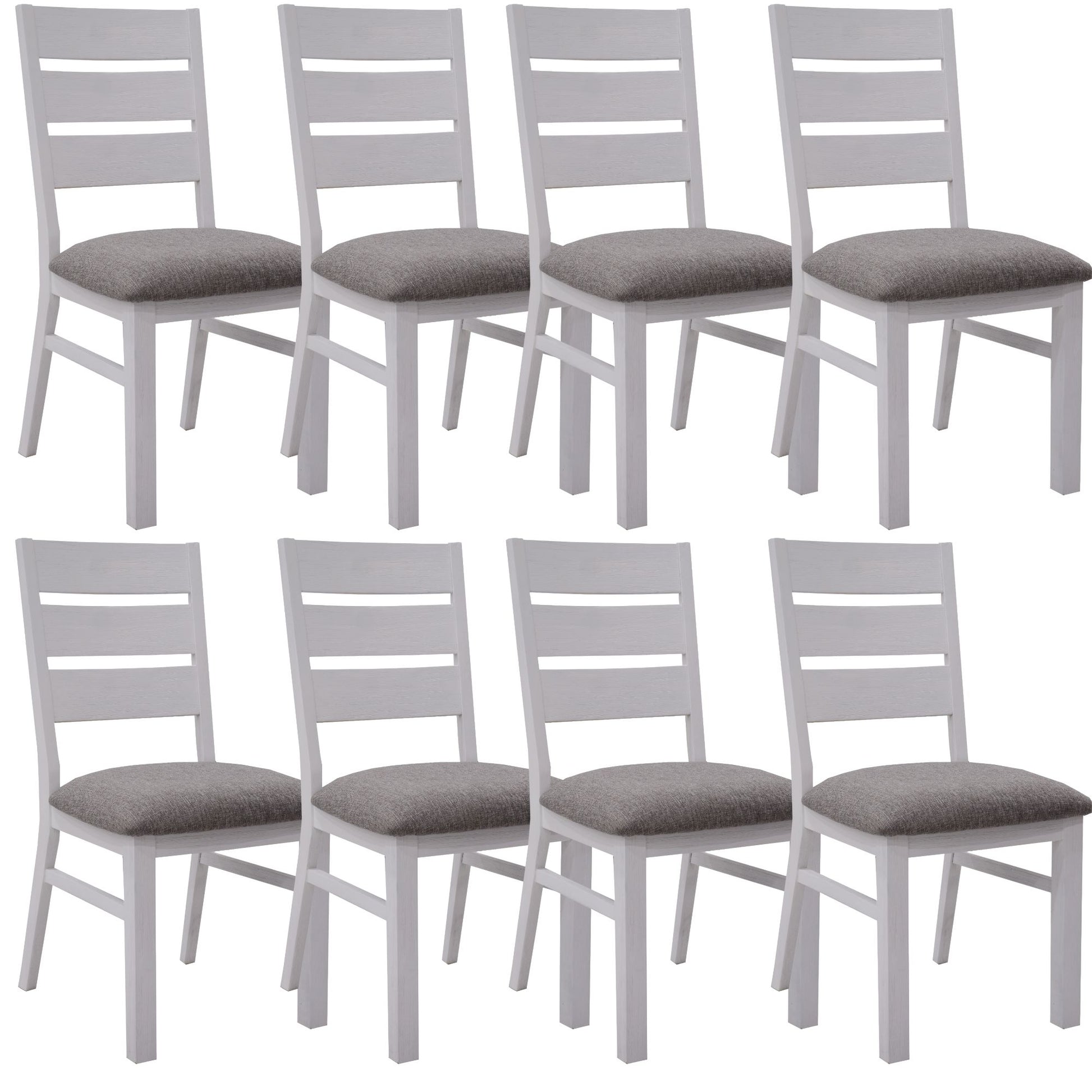 Plumeria Dining Chair Set of 8 Solid Acacia Wood Dining Furniture - White Brush - Cosy Abode
