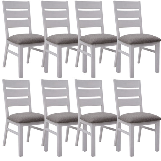 Plumeria Dining Chair Set of 8 Solid Acacia Wood Dining Furniture - White Brush - Cosy Abode